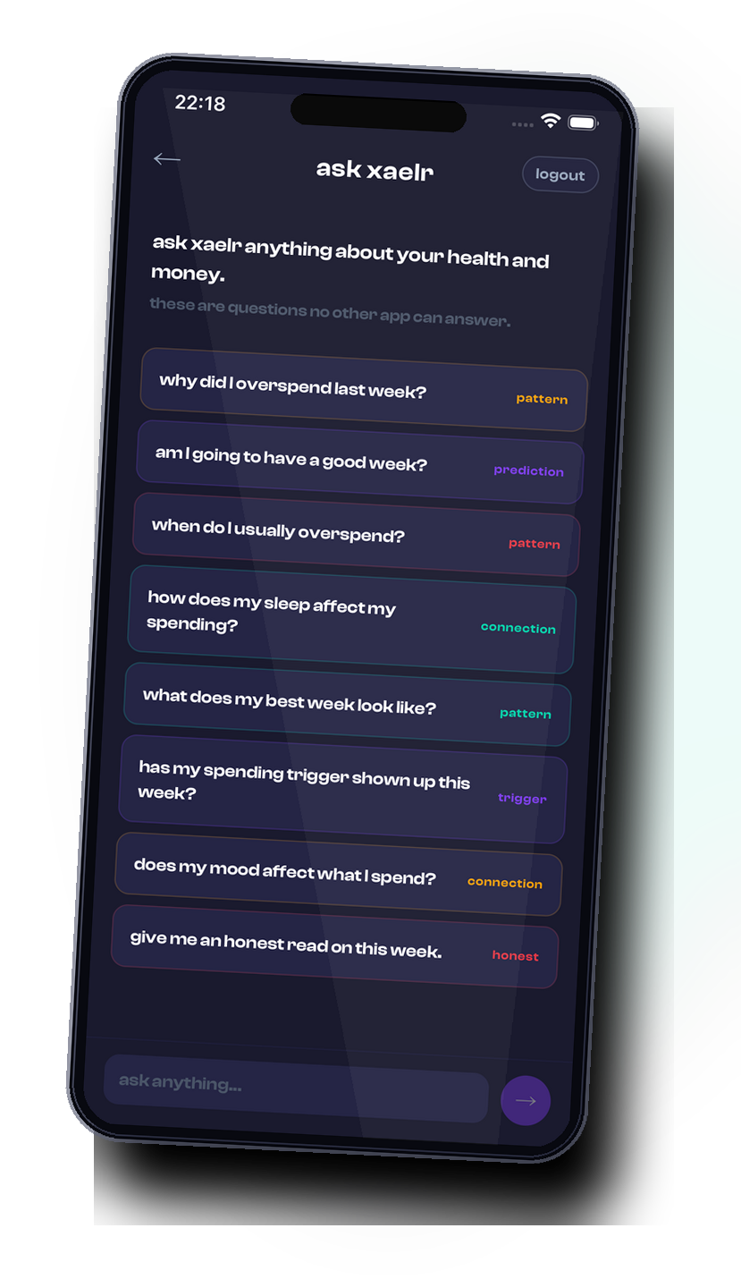ask xaelr app screen shown in a phone mockup