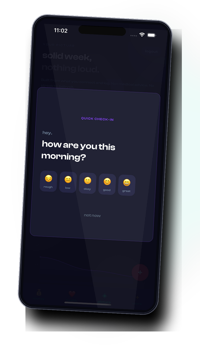 Xaelr quick check-in screen asking how the user feels